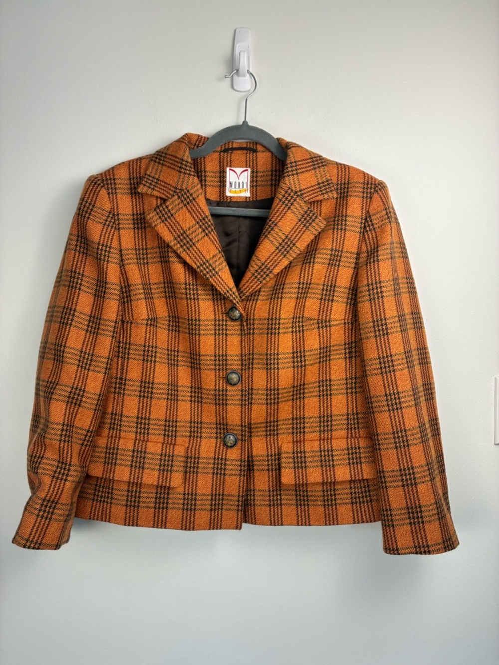 Vintage Orange Plaid Cropped Blazer